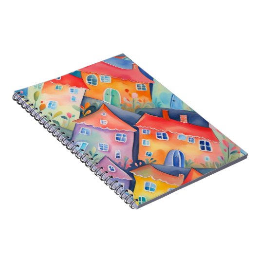 Weiche pastellfarbene kleine Häuser in friedlicher Notizblock (Rechte Seite)
