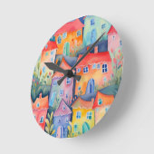 Weiche pastellfarbene kleine Häuser in friedlicher Runde Wanduhr (Winkel)