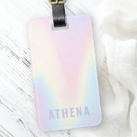 Weiche pastellfarbene Regenbogenbezeichnung modern Gepäckanhänger<br><div class="desc">Trendy Gepäckanhänger mit weichem pastellfarbenem Regenbogen-Hintergrund und Ihrem Namen in leicht lila.</div>