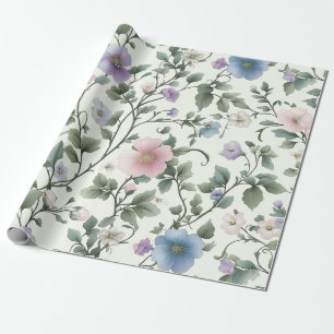 Weiche Pastellgelbe und blaue Botanische Weinbauwe Geschenkpapier
