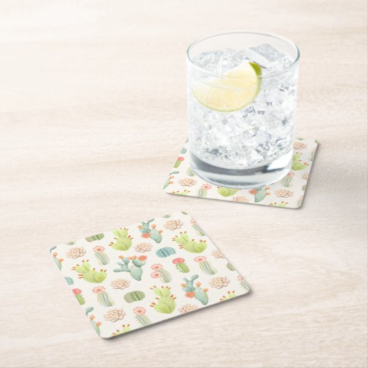 Weiche Pastellkaktus und sukkulentes Muster Rechteckiger Pappuntersetzer (Vor Ort)
