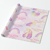 Weiche Pastelrogen Unicorns Wolken und Sterne Krie Geschenkpapier (Ungerollt)