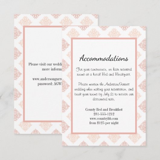 Weiche Peachy Blush Damask Begleitkarte (Vorne/Hinten)