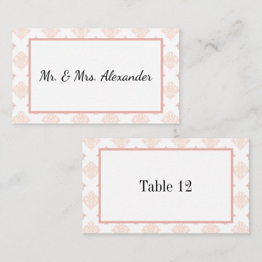 Weiche Peachy Blush Damask Platzkarte (Vorne/Hinten)
