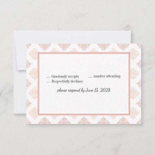 Weiche Peachy Blush Damask RSVP Karte (Rückseite)