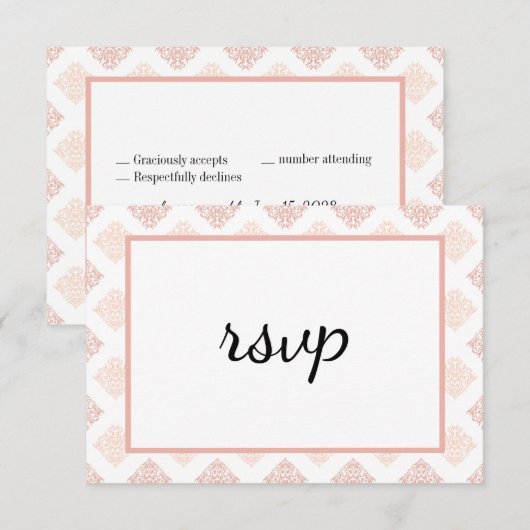 Weiche Peachy Blush Damask RSVP Karte (Vorne/Hinten)