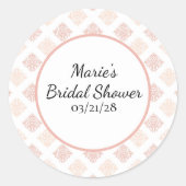 Weiche Peachy Blush Damask Runder Aufkleber (Vorderseite)