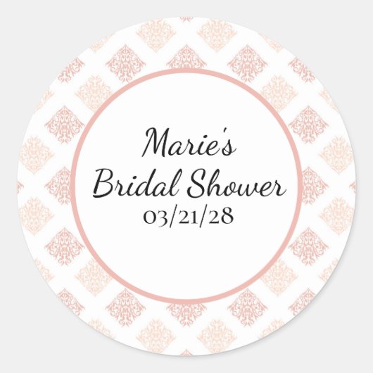 Weiche Peachy Blush Damask Runder Aufkleber (Vorderseite)