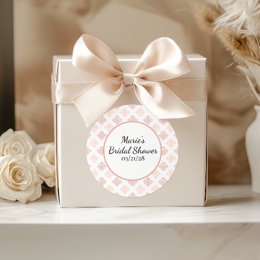 Weiche Peachy Blush Damask Runder Aufkleber