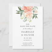 Weiche Pfirsich-Aquarell-Blumenhochzeit Save The Date (Vorderseite)