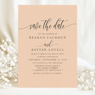 Weiche Pfirsich-Elegante Kalligrafie Save The Date