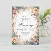 Weiche Pfirsichblumenhochzeit Einladung (Stehend Vorderseite)