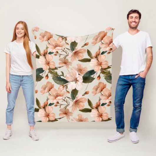 Weiche Pfirsichblüten Elfenbein Blumenmuster Fleecedecke (Beispiel)