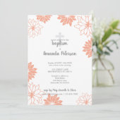 Weiche Pfirsichblütenmuster Cross Girl Baptisse Einladung (Stehend Vorderseite)