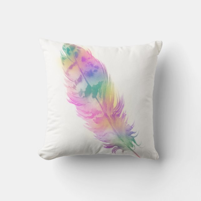 Weiche Rainbow Pastell Feather Throw Kissen (Vorderseite)