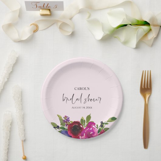 Weiche rosa Aquarell-Blumen-Papierplatte Pappteller (Hochzeit)