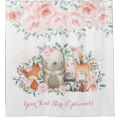 Weiche rosa BlumenRosen-Waldwaldtiere Duschvorhang (Vorderseite)