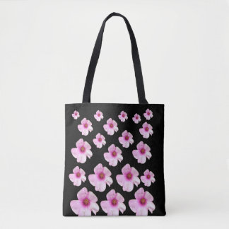 Weiche rosa botanische Blumengestaltung schwarze T Tasche