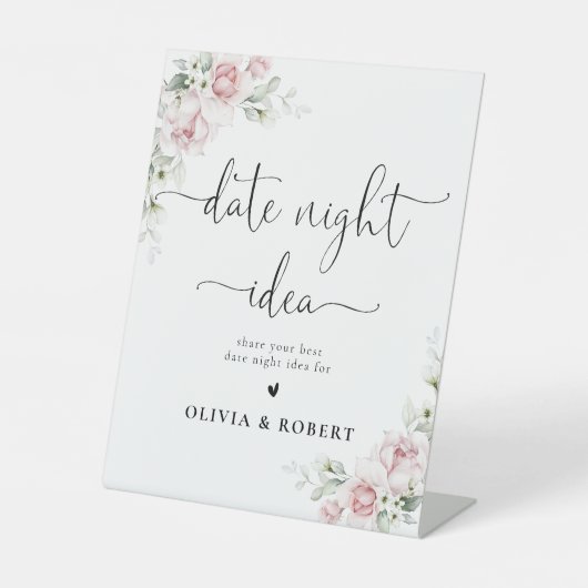 Weiche rosa florale Date-Night-Idee-Schilder Sockelschild (Vorderseite)