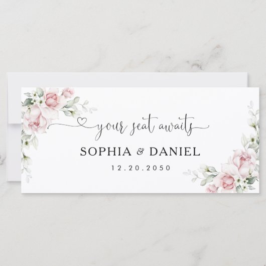 Weiche rosa florale Hochzeitstisch-Schild (Vorderseite)