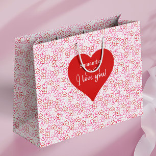 Weiche rosa Herzen Ich liebe dich Personalisierte  Große Geschenktüte
