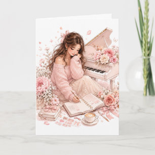 Weiche rosa Klavier-Blumen-Grußkarte Karte