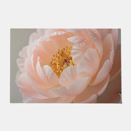 Weiche rosa Pfingstrose mit Tautropfen Fußmatte (Vorderseite)