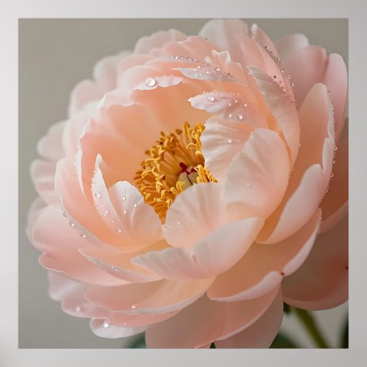 Weiche rosa Pfingstrose mit Tautropfen Poster (Vorne)