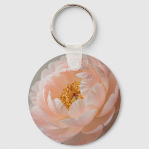 Weiche rosa Pfingstrose mit Tautropfen Schlüsselanhänger