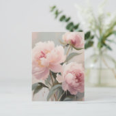 Weiche rosa Pfingstrosen Florale Kunst Postkarte (Stehend Vorderseite)