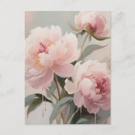 Weiche rosa Pfingstrosen Florale Kunst Postkarte (Vorderseite)