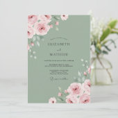 Weiche rosa Ranunculus-Eukalyptus-Hochzeit Einladung (Stehend Vorderseite)