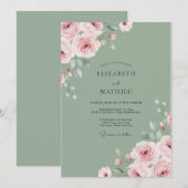 Weiche rosa Ranunculus-Eukalyptus-Hochzeit Einladung (Vorne/Hinten)