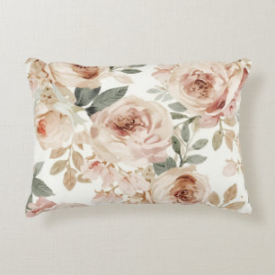 Weiche rosa Rosen Aquarell-Blumenprint Botanisch Dekokissen