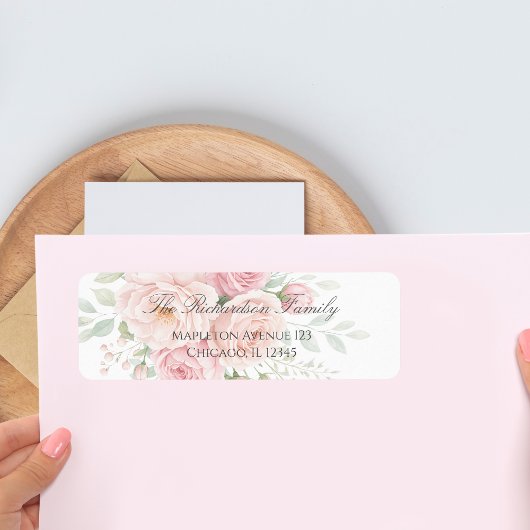 weiche rosa Rosen Blumen Rücksendeadressetikett