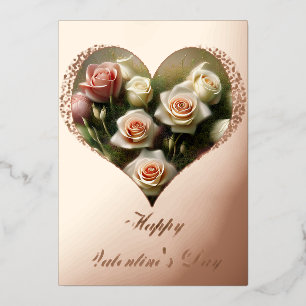 Weiche rosa Rosen Herz Bouquet Valentinstag  Folien Feiertagskarte