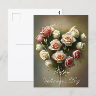 Weiche rosa Rosen Herzstrauß Valentinstag Postkarte