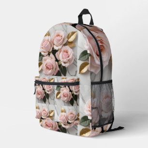 Weiche rosa Rosen mit zarten goldenen Blättern Bedruckter Rucksack