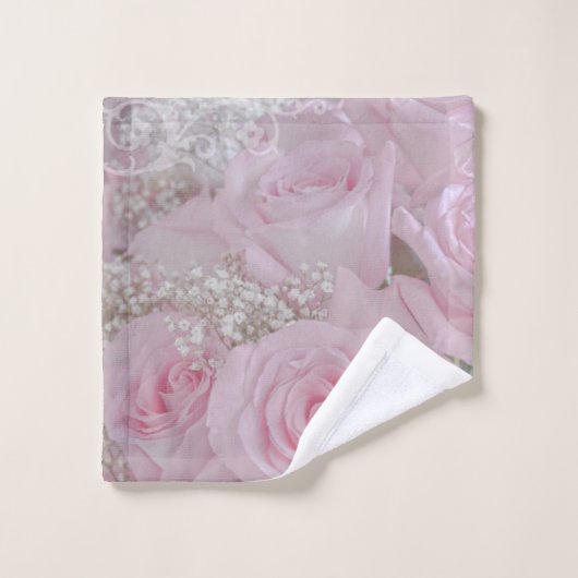 Weiche rosa Rosen und Gipskraut Badhandtuch Set (Waschlappen)
