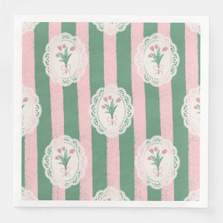 Weiche rosa Schleife und Tulpen Blumenmuster Serviette