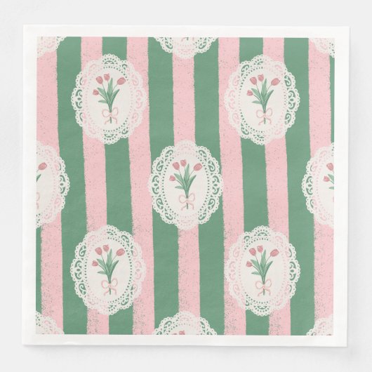Weiche rosa Schleife und Tulpen Blumenmuster Serviette (Vorderseite)