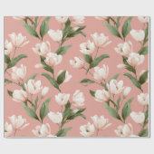 Weiche rosa Tulpe weißes Blumenmuster Geschenkpapier (Flach)