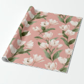Weiche rosa Tulpe weißes Blumenmuster Geschenkpapier (Ungerollt)