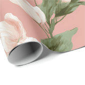 Weiche rosa Tulpe weißes Blumenmuster Geschenkpapier (Rolleneckpunkt)