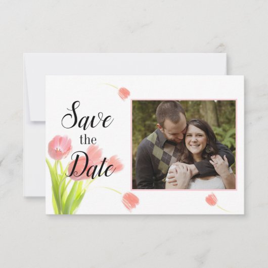 Weiche rosa Tulpen Save The Date (Vorderseite)