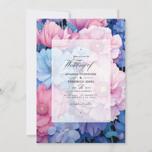 Weiche rosa und blaue Blumenhochzeit Einladung