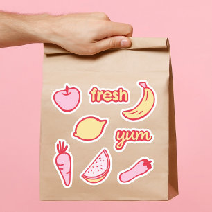 Weiche rosa und gelbe Obst- und Gemüsesticker-Set Aufkleber