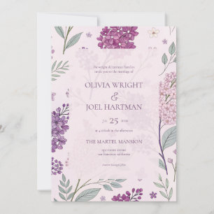 Weiche rosa und lila Flieder Hochzeit  Einladung