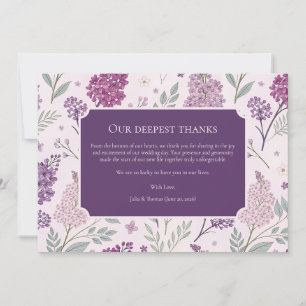 Weiche rosa und violette Flieder-Blumenhochzeit Dankeskarte