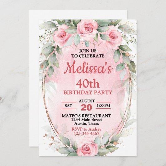 Weiche, rosa und weiche grüne Rose jedes Jahr zum Einladung (Vorne/Hinten)